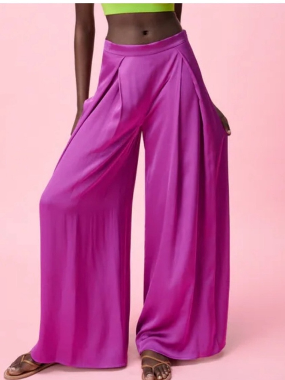 Zara Wide-Leg Satin Palazzo Pants - Magenta